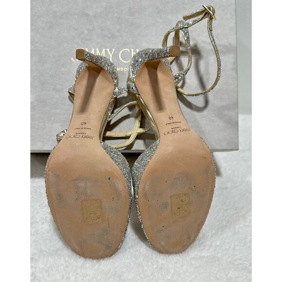 Jimmy Choo Women Sacora 85mm Glitter Sandals in Champagne - Picture 7 of 9